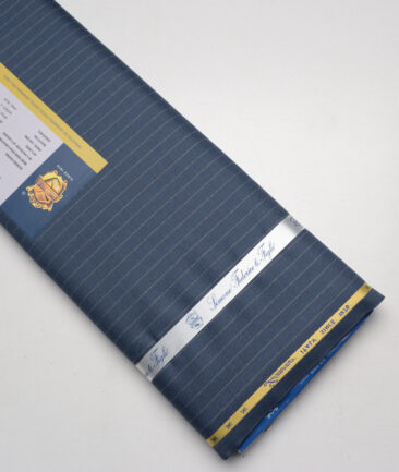 Simone Federico & Figli Italy Super 110's Striped 20% Wool Suiting Fabric (River Bed Blue)