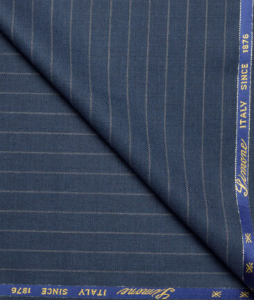 Simone Federico & Figli Italy Super 110's Striped 20% Wool Suiting Fabric (River Bed Blue)