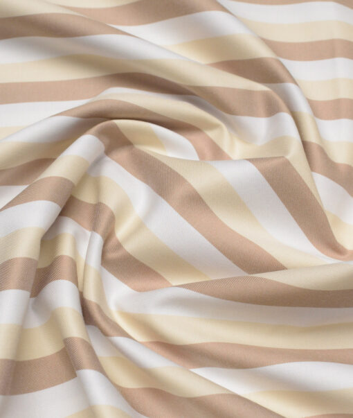 Vercelli Italy 2 Ply 100's Supima Cotton Striped Shirting Fabric (White & Brown)