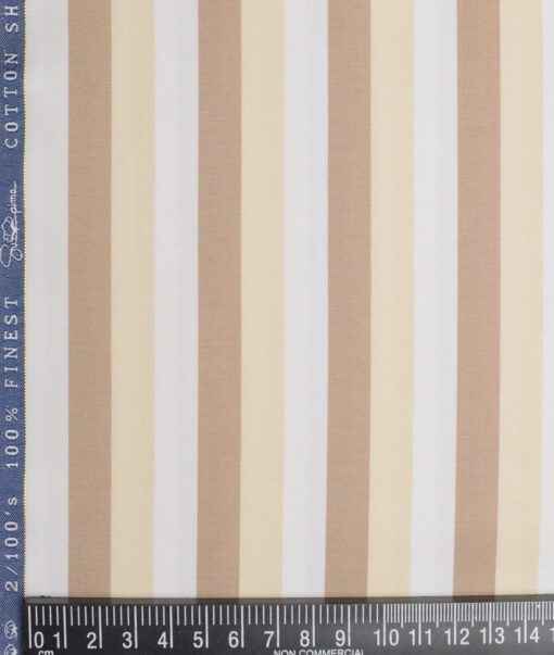 Vercelli Italy 2 Ply 100's Supima Cotton Striped Shirting Fabric (White & Brown)