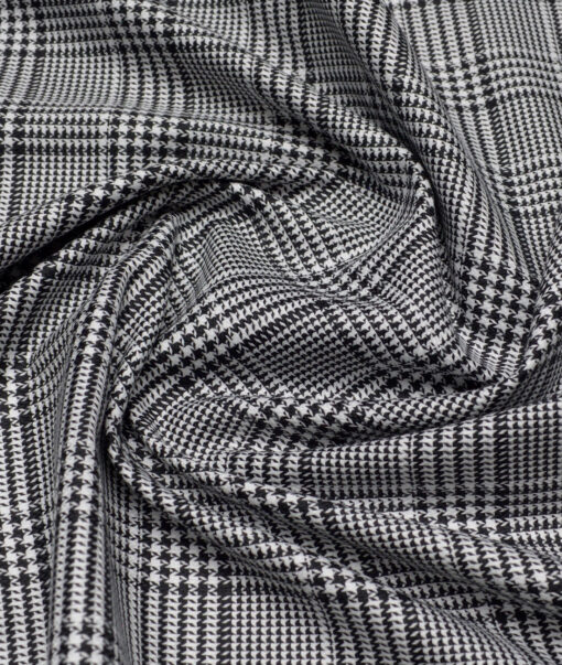 Vercelli Italy 2 Ply 100's Supima Cotton Checks Shirting Fabric (White & Black)