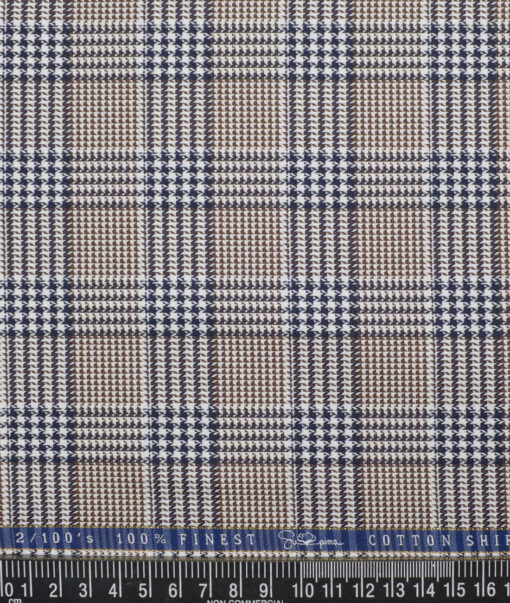 Vercelli Italy 2 Ply 100's Supima Cotton Checks Shirting Fabric (White & Brown)