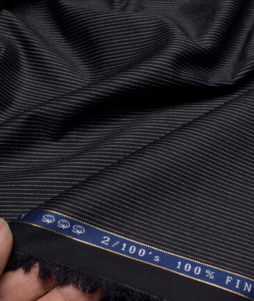 Vercelli Italy 2 Ply 100's Supima Cotton Striped Shirting Fabric (Black & White)