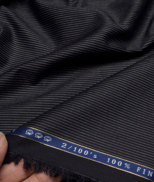 Vercelli Italy 2 Ply 100's Supima Cotton Striped Shirting Fabric (Black & White)