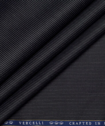 Vercelli Italy 2 Ply 100's Supima Cotton Striped Shirting Fabric (Black & White)
