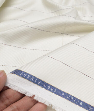 Vercelli Italy 2 Ply 100's Supima Cotton Striped Shirting Fabric (Cream)