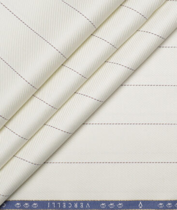 Vercelli Italy 2 Ply 100's Supima Cotton Striped Shirting Fabric (Cream)