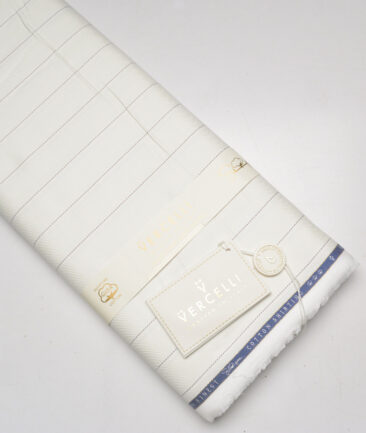 Vercelli Italy 2 Ply 100's Supima Cotton Striped Shirting Fabric (Cream)