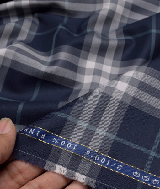 Vercelli Italy 2 Ply 100's Supima Cotton Checks Shirting Fabric (Dark Royal Blue)