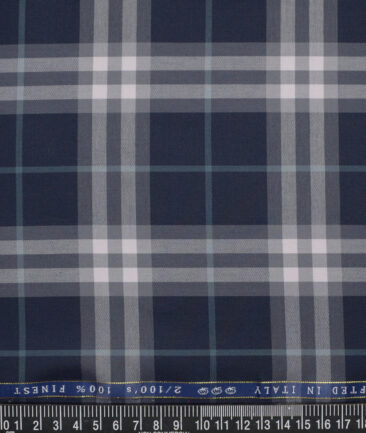 Vercelli Italy 2 Ply 100's Supima Cotton Checks Shirting Fabric (Dark Royal Blue)