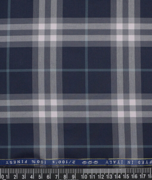Vercelli Italy 2 Ply 100's Supima Cotton Checks Shirting Fabric (Dark Royal Blue)