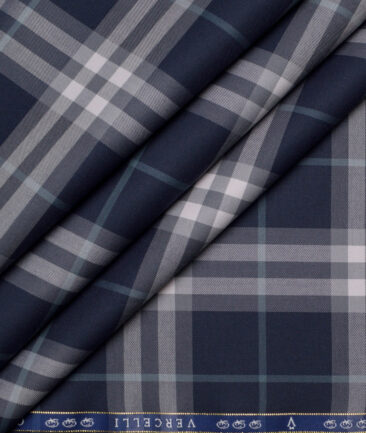 Vercelli Italy 2 Ply 100's Supima Cotton Checks Shirting Fabric (Dark Royal Blue)