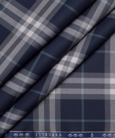 Vercelli Italy 2 Ply 100's Supima Cotton Checks Shirting Fabric (Dark Royal Blue)