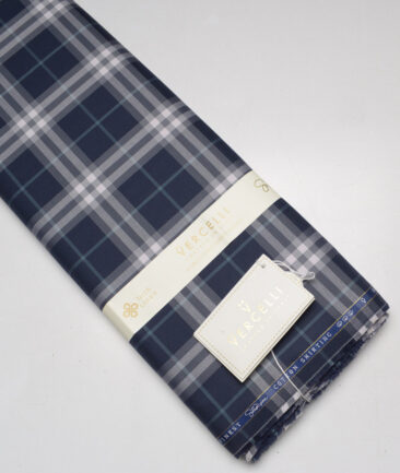 Vercelli Italy 2 Ply 100's Supima Cotton Checks Shirting Fabric (Dark Royal Blue)
