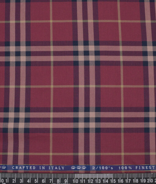 Vercelli Italy 2 Ply 100's Supima Cotton Checks Shirting Fabric (Maroon)