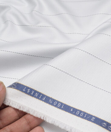 Vercelli Italy 2 Ply 100's Supima Cotton Striped Shirting Fabric (White)