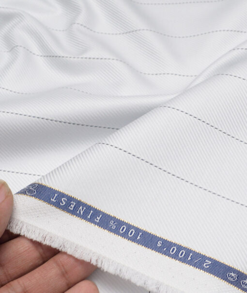 Vercelli Italy 2 Ply 100's Supima Cotton Striped Shirting Fabric (White)