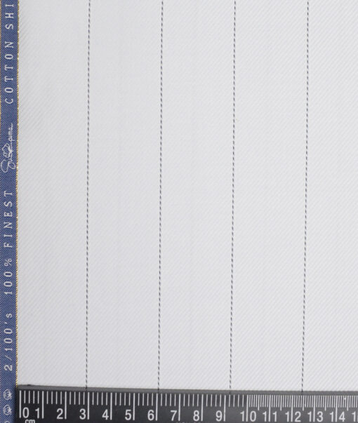 Vercelli Italy 2 Ply 100's Supima Cotton Striped Shirting Fabric (White)