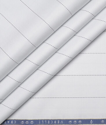 Vercelli Italy 2 Ply 100's Supima Cotton Striped Shirting Fabric (White)