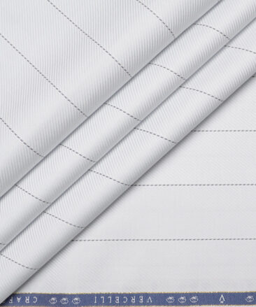 Vercelli Italy 2 Ply 100's Supima Cotton Striped Shirting Fabric (White)