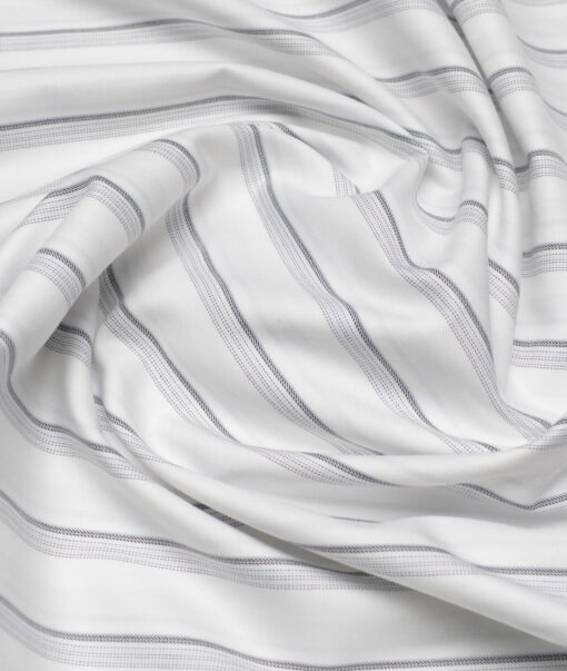 Vercelli Italy 2 Ply 100's Supima Cotton Striped Shirting Fabric (White & Black)