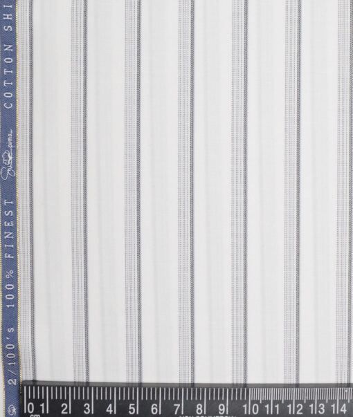 Vercelli Italy 2 Ply 100's Supima Cotton Striped Shirting Fabric (White & Black)