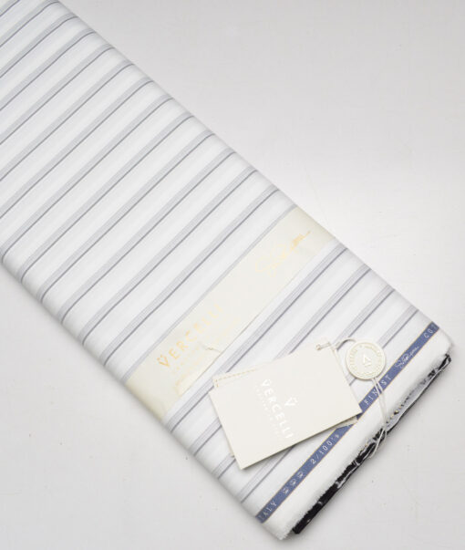 Vercelli Italy 2 Ply 100's Supima Cotton Striped Shirting Fabric (White & Black)