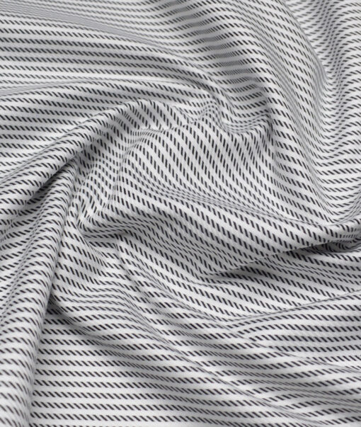 Vercelli Italy 2 Ply 100's Supima Cotton Striped Shirting Fabric (White & Black)