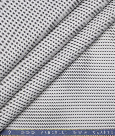 Vercelli Italy 2 Ply 100's Supima Cotton Striped Shirting Fabric (White & Black)