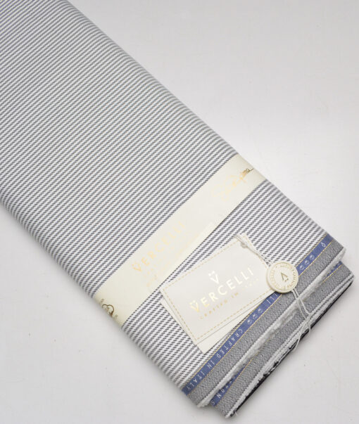 Vercelli Italy 2 Ply 100's Supima Cotton Striped Shirting Fabric (White & Black)