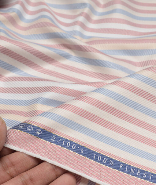 Vercelli Italy 2 Ply 100's Supima Cotton Striped Shirting Fabric (Multi)