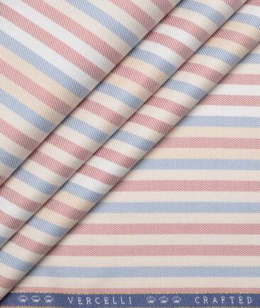 Vercelli Italy 2 Ply 100's Supima Cotton Striped Shirting Fabric (Multi)