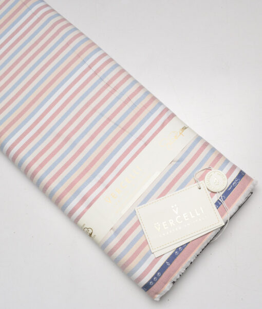 Vercelli Italy 2 Ply 100's Supima Cotton Striped Shirting Fabric (Multi)