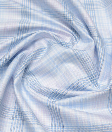 Vercelli Italy 2 Ply 100's Supima Cotton Checks Shirting Fabric (White & Blue)