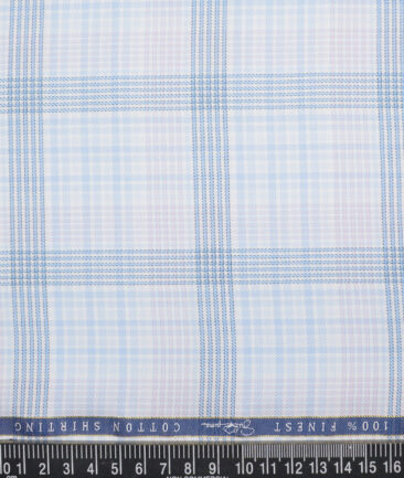 Vercelli Italy 2 Ply 100's Supima Cotton Checks Shirting Fabric (White & Blue)