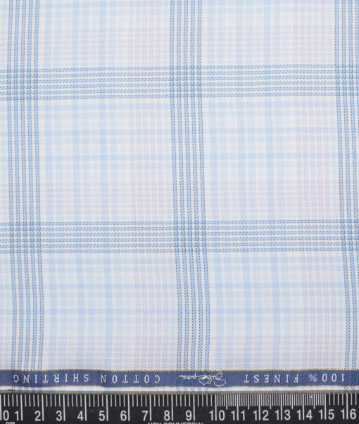 Vercelli Italy 2 Ply 100's Supima Cotton Checks Shirting Fabric (White & Blue)