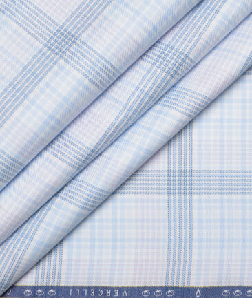Vercelli Italy 2 Ply 100's Supima Cotton Checks Shirting Fabric (White & Blue)