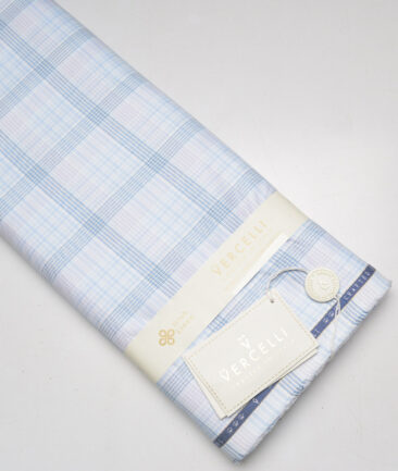 Vercelli Italy 2 Ply 100's Supima Cotton Checks Shirting Fabric (White & Blue)