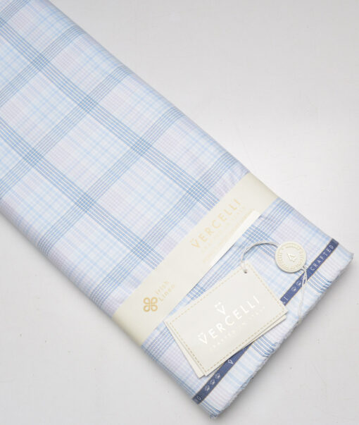 Vercelli Italy 2 Ply 100's Supima Cotton Checks Shirting Fabric (White & Blue)