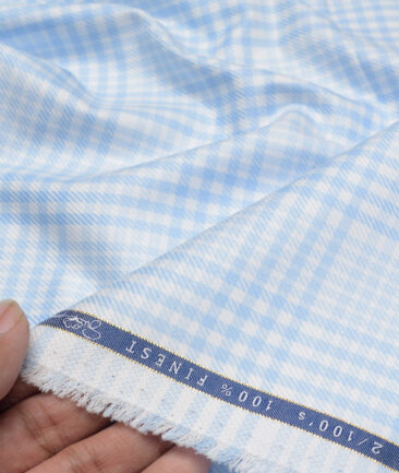 Vercelli Italy 2 Ply 100's Supima Cotton Checks Shirting Fabric (White & Blue)