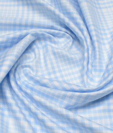 Vercelli Italy 2 Ply 100's Supima Cotton Checks Shirting Fabric (White & Blue)