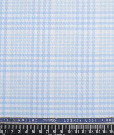 Vercelli Italy 2 Ply 100's Supima Cotton Checks Shirting Fabric (White & Blue)