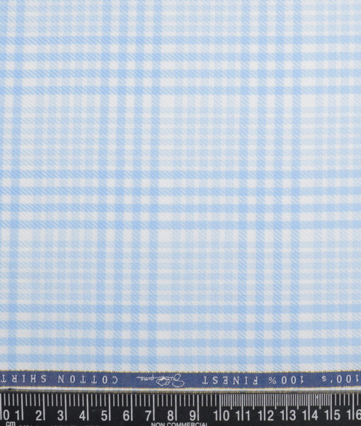 Vercelli Italy 2 Ply 100's Supima Cotton Checks Shirting Fabric (White & Blue)