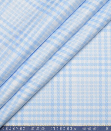 Vercelli Italy 2 Ply 100's Supima Cotton Checks Shirting Fabric (White & Blue)