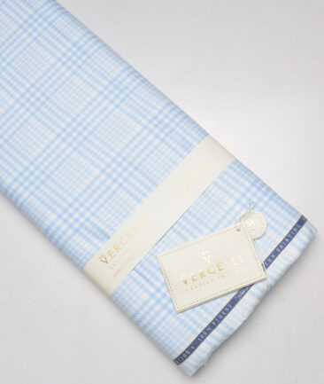 Vercelli Italy 2 Ply 100's Supima Cotton Checks Shirting Fabric (White & Blue)