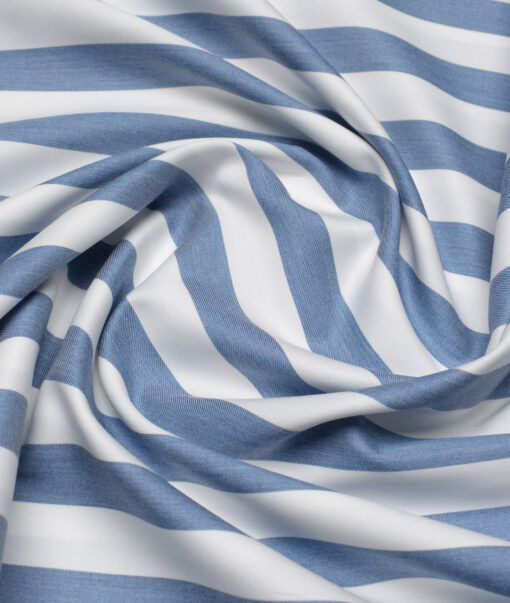 Vercelli Italy 2 Ply 100's Supima Cotton Striped Shirting Fabric (White & Blue)
