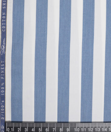 Vercelli Italy 2 Ply 100's Supima Cotton Striped Shirting Fabric (White & Blue)