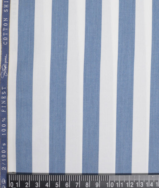 Vercelli Italy 2 Ply 100's Supima Cotton Striped Shirting Fabric (White & Blue)