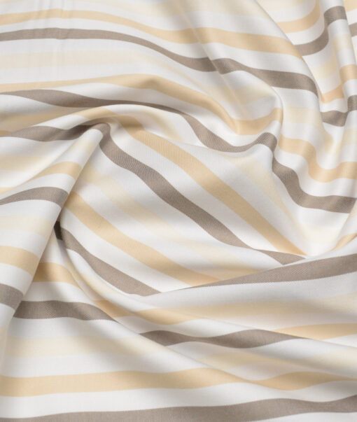 Vercelli Italy 2 Ply 100's Supima Cotton Striped Shirting Fabric (White & Brown)