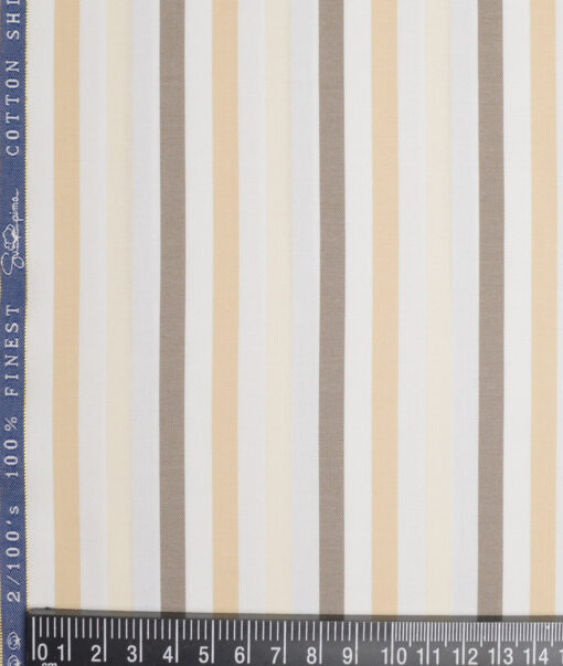 Vercelli Italy 2 Ply 100's Supima Cotton Striped Shirting Fabric (White & Brown)